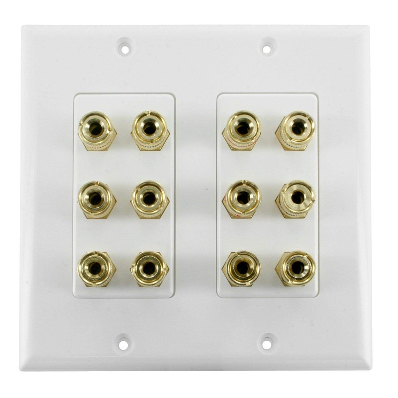 6 Speaker Cable Wall Plate Double Gang for 6 Surround