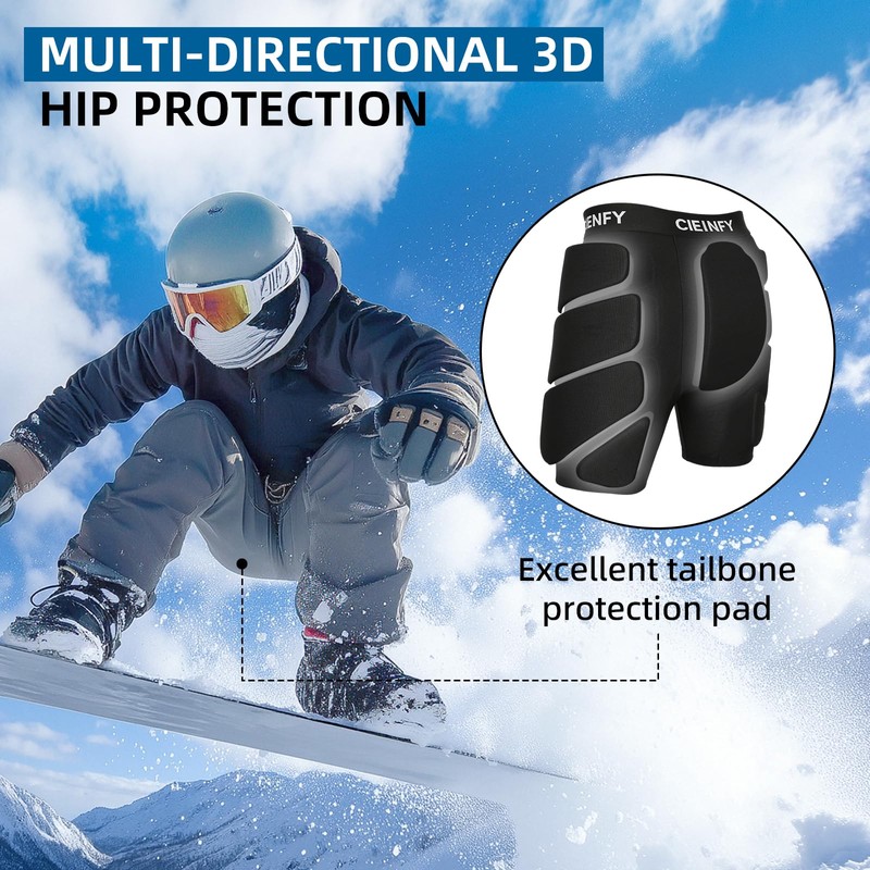 Cienfy Protective Padded Shorts EVA Tailbone Pad for Snowboarding, Skating