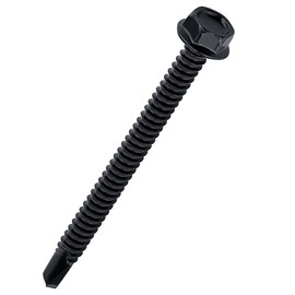 #12 x 3 Black Hex Washer Head Self Drilling Screws (50 pcs), 410 Stainless Steel, Black Oxide Coated, Quick Steel Self Tapping Sheet Metal Tek Screws, Fayeploo