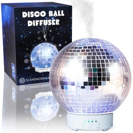 SCANDINORDICA Disco Ball Diffuser Rotating - 300ML Essential Oil Diffuser with Whisper Quiet Operation, 7 Color Night Light & 4 Time Settings | Aromatherapy Diffuser for Large Room Silver