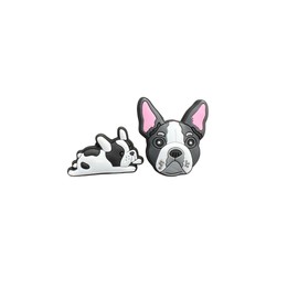 Boston Terrier Shoe Charms, Dog Face and Sleeping Puppy Design, 2-Piece Set