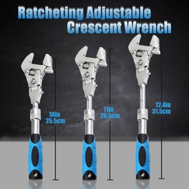 Flex Head Adjustable Wrench, 10-12.4 inch Flexible Retractable Ratchet Crescent Wrench, 180° Rotable for Use in Tight Spaces, Pipe Repair