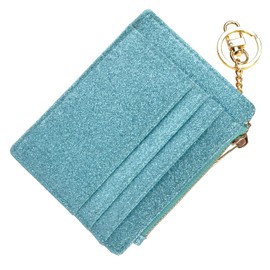 woogwin Slim RFID Credit Card Holder for Women Mini Front Pocket Wallet Purse With Keychain(StarTeal)