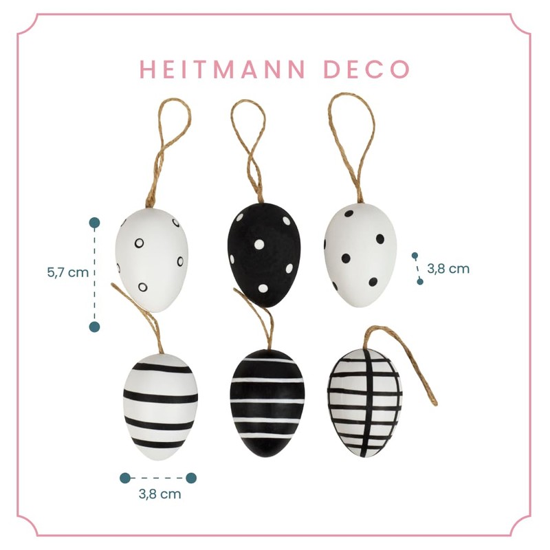 HEITMANN DECO Hanging Eggs Set of 6 Black / White