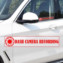 Dash Camera Recording in Car Sticker 5x1 Inches in Car Camera Recording Sign Labels Cam On Board Video for Car Window Bumper Safety 4 PCS (Off-White)