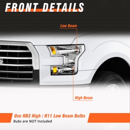 AXLAHA 2004-2008 F150 Headlights Assembly for 2004 2005 2006 2007 2008 Ford F150 / 06-08 Lincoln Mark LT Pickup Chrome Housing Amber Reflector Clear Lens Replacement Driver and Passenger Side