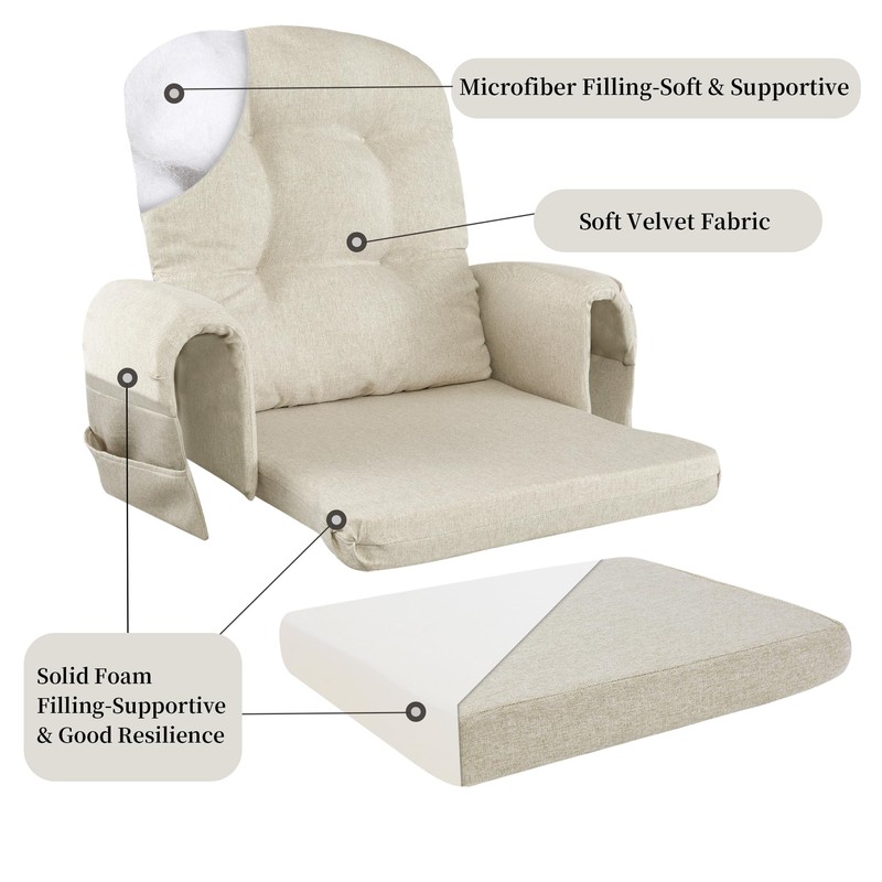 HOMBYS Glider Rocker Replacement Cushions with Storage Side Pocket,Linen-Like Fabric,
