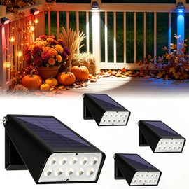 White + Multicolor Solar Fence Lights Outdoor Waterproof, 30H Long Lasting Solar Deck Step Lights, 2200mAh Dusk to Dawn Auto On/Off Wall Lights for Christmas in July/Halloween/Fall Outdoor Decor Gift