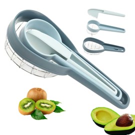 Avocado Slicer Kiwi Cutter Slicer,3 in 1 Stainless Steel Avocado Kiwi Cuber and Peeler Tool,Fruit Peeler for Avocado and Kiwi,Fruit Salad Kitchen Gadgets(Blue)