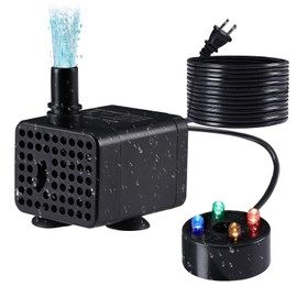 Quauli 70GPH Mini Submersible Fountain Pump with LED Lights(260L/H, 3W), Ultra Quiet Aquarium Submersible Water Pump, Adjustable Pond Fountain Pumps for Aquarium, Fish Tank, Pet Fountain (3W)