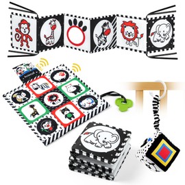 Aolso Contrast Book Black White Fabric Book, Pack of 3 Pram Toy, Cot Sensory Toy, Hanging Toy, Contrast Toy, Sensory Contrast Gift for Early Education