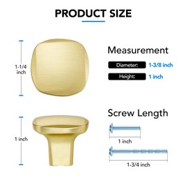 HOME EDIT Gold Cabinet Knobs Single Hole Wide Base Square Kitchen Cabinet Pulls for Drawers 6 Pack