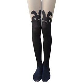 AM Landen Cute Women's Tight S-M size Funny Bunny Rabbit Face with Tail Thigh High Tatoo Printed Pantyhose