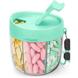 Cute Pill Dispenser with 7 Large Compartments, Portable Pill Bottle Organizer with Wide Opening for Easy Use, Anti-Mix Pill Organizer for Travel, BPA-Free Pill Container, Pink:_Green