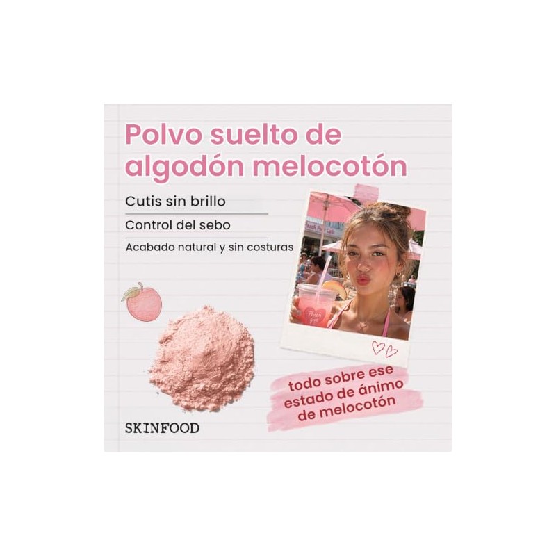 SKINFOOD - Polvo de algodón melocotón multiacabado, 0.17 onzas –