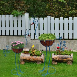 COOZZYHOUR Metal Peacock Planter with Fiber Basket -Garden Bird Planters for Outdoor Indoor Lawn,Yard,Porch,Patio, Garden Decorations（Set of 2）