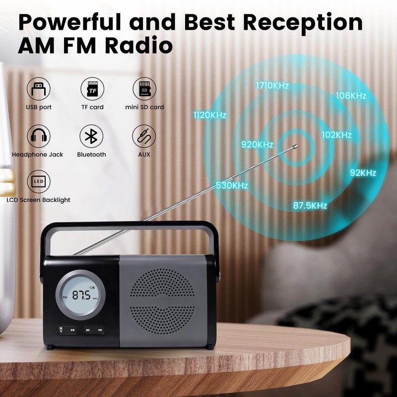 ottosing 2026 Upgraded Digital AM/FM Radio & Portable Speaker -