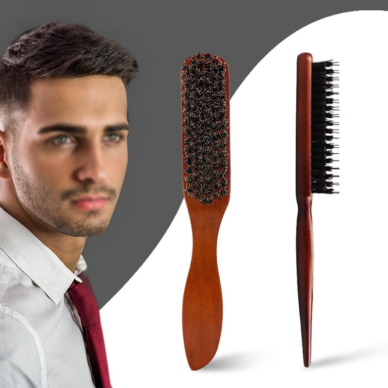Pack of 3 Boar Bristle Brush Hair Brush with Wooden