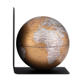 TROIKA Globe with Metal Bookends 5.1 inches (13 cm) Diameter Globe Book Stand Desk Storage Divider Desk Organizer (Bronze, Silver Color)