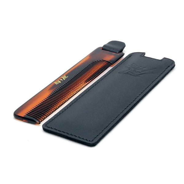 HEY JOE! Deluxe Comb with Leather Case | Men's Pocket Comb with Case Made of Natural Leather Brown
