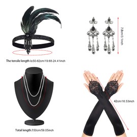 MIVAIUN 4 Piece 1920 Accessory Set Vintage Costume Accessories Gatsby Hair Band Flapper Headband Pearl Necklace Earrings Long Gloves Flapper Accessories Great Gatsby Accessories for Women, Pack of 4