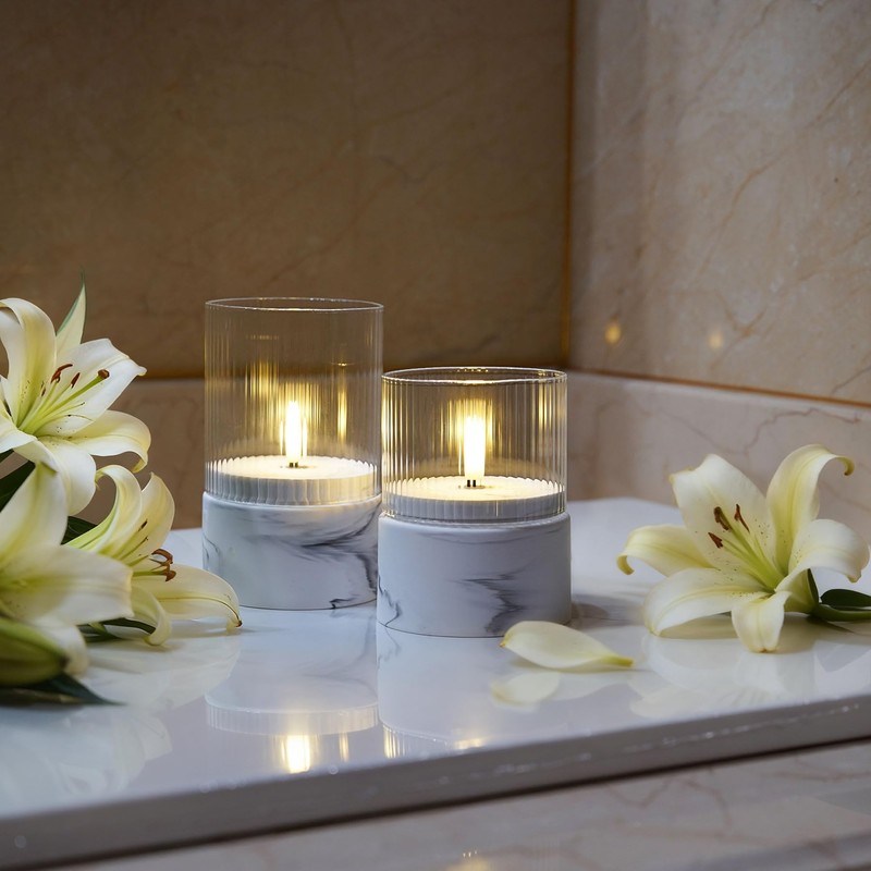 Fanna 3 Flameless LED Candles with Timer Function in Marble