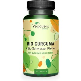 Vegavero Organic 14,200 mg Turmeric and Black Pepper Capsules High Strength | Curcumin 152 mg and Piperine 9,5mg | NO Additives, Lab-Tested