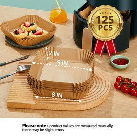 MAXTBEE 9 Inch Air Fryer Paper Liners, 125PCS Non-Stick Air Fryer Paper Liners Disposable, Oil-Proof & High-Temperature Resistant Square Baking Parchment Paper for Air Fryer,Microwave and Oven
