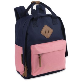 Canvas Mini Backpack for Everyday & Day Pack Rucksack in Solid Color Blocks (Pink/Blue)