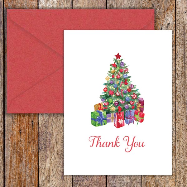 Paper Frenzy Christmas Tree Holiday Thank You Note Cards and Envelopes - 25 pack