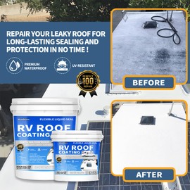 RV Roof Coating White, Wadities Waterproof Solar Reflective Sealant, Flexible RV Roof Sealant for Campers, Trailers, Motorhomes, Metal Buildings and Leak Repairs - 1 Gallon