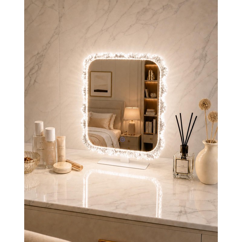 13.8 x 9.5 LED Makeup Mirror with Lights, Crystal Frame,
