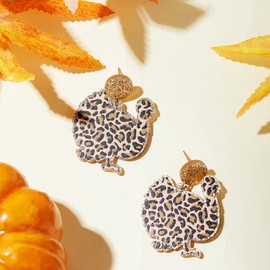 Thanksgiving Turkey Earrings for Women - Leopard Print Fall Drop Earring Turkey Style Studs Jewelry Great Thanksgiving Accessory Holiday Gifts for Women Girls/brown