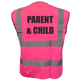 Equestrian PARENT & CHILD Hi Viz Vis Vest Horse Riding Reflective Waistcoat Jacket Road Safety Visibility Pink X-Large