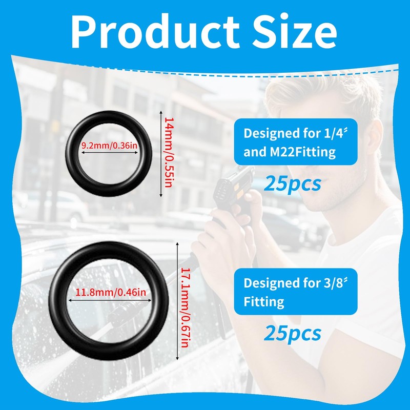 50 Pieces Power Pressure Washer O-Rings Replacement for 1/4 inch,