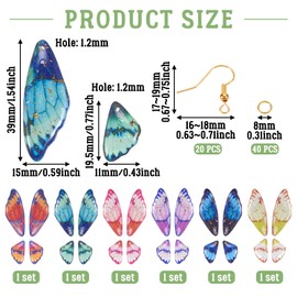 Spritewelry 5 Sets Resin Charms Earring Jewelry Kits Multi Colors Butterfly Wing Resin Wing Dangle Clear Insect Wing Feather Drop Charms Kits with Gold Foil for Jewelry Crafts Making (Styles-9)