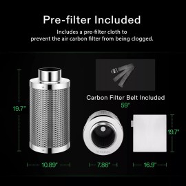 VIVOSUN 4/6/8" Air Carbon Filter 38mm Charcoal Bed w/ Pre-Filter for Inline Fan - 8" Carbon Filter