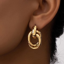 Chunky Gold earrings for Women Trendy 14K Gold Knot Geometric Drop Dangle Earrings Gold Statement Earrings Jewelry Gifts