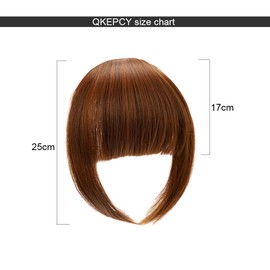 QKEPCY Clip-In Bangs Clip-In Fringe Hairpiece, Straight Bangs Extension, Front Hair with Temples, Remy Fringe Hairpiece, Real Hair, One Piece Clip in Fringe, Natural Bangs for Women
