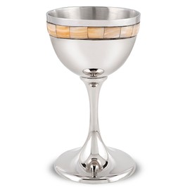 Zion Judaica Luxurious Ivory Natural Pearls Kiddush Cup 5" Shabbat Wine Goblet Nickel Inlaid Cream Pearl Tiles 4 oz Passover Seder Wine Cup for Bar/Bat Mitzvah Wedding Beautiful Shabbat Cup of Elijah