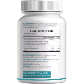 Deal Multi Collagen with Hyaluronic Acid, Vitamin C & Biotin 5000mcg 300 Caps Non GMO