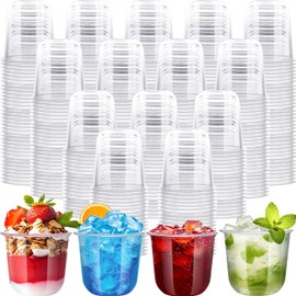 LIANGYUNZE 200 Pcs Disposable Stemless Clear Plastic Cups 12OZ NATURAL Arc Plant Based wine glasses For Parties Weddings Birthdays Cocktail BPA Free Recyclable Clear Cold Cups