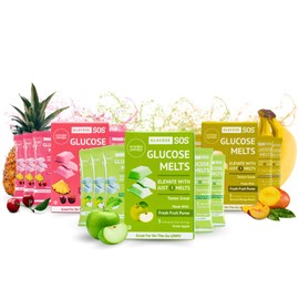 Glucose SOS Melts Made with Dextrose Powder | Fast-Acting, Natural Fruit Puree Sugar, Glucose Tabs, Sports Supplement | Glucose Tablets | 1 Box Each of 3 Different Flavors | 15 Individual 15g Servings