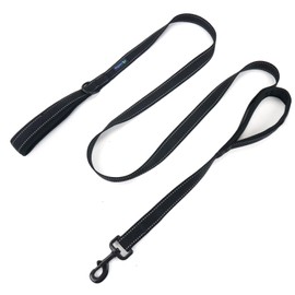 Wagtime Club Double Handle Dog Leash, 5ft Long Heavy Duty Dog Leash with Paded Traffic Handles for Extral Control and Training, Dual Handles Leads, Large Medium Small Dogs (Black)
