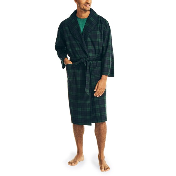 Nautica Men's Sustainably Crafted Plaid Robe,Emerald Yard,One Size