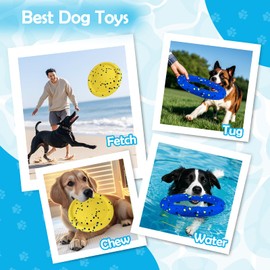 BABORUI Floating Dog Pool Toy – Durable E-TPU Dog Water Toy for Fetch & Chew, Bright Floating Dogs Toys for Pool, Beach & Outdoor Play – Dogs Beach Essentials (Blue Ring & Yellow Plate)