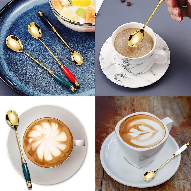 WUBAYI 4pcs Latte Spoon, Stainless Steel Gold Long Handle Spoons
