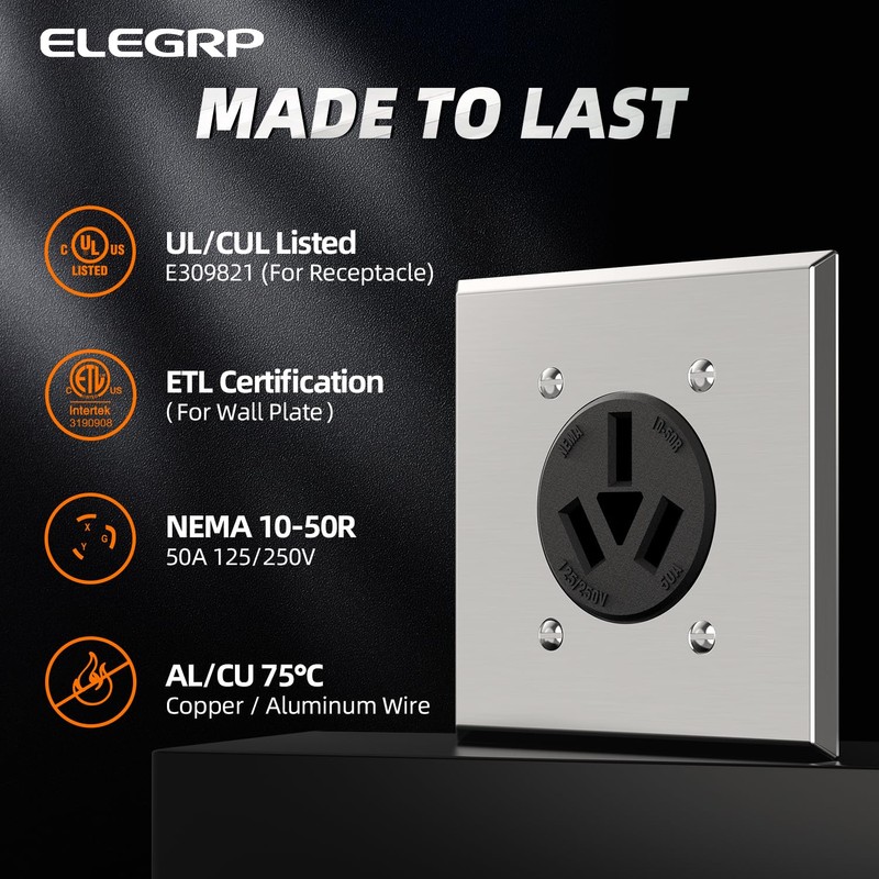 ELEGRP 50 Amps Range Power Receptacle,125/250V Flush Mounting Power Outlet