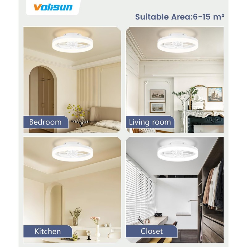 VOLISUN 13 inch Small Ceiling Fans with Lights and Remote,