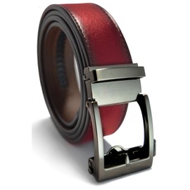 Aventus Classic Men's Leather Ratchet Click Belt - Gun Metal Buckle with Mahogany Brown Leather Belt (Trim to Fit: Up to 38'' Waist)